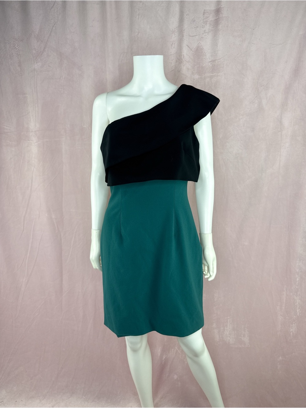 ML Monique Lhuillier Womens Black Blue Colorblock One Shoulder Dress Size 12